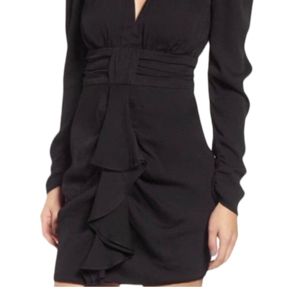 Afrm × REVOLVE avalon puff sleeve deep v-neck mini dress cocktail black NEW - Picture 7 of 13